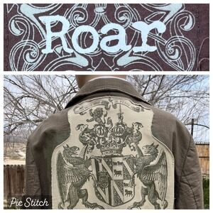Roar Men (48) 3XL Brown Textured Blazer sportcoat Jacket Heraldic Crest Raw Edge